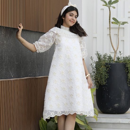 صورة فستان بناتي كلوش مورد ذهبي | تصميم كشكش طبقات فاخر - 1154